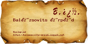 Balázsovits Árpád névjegykártya